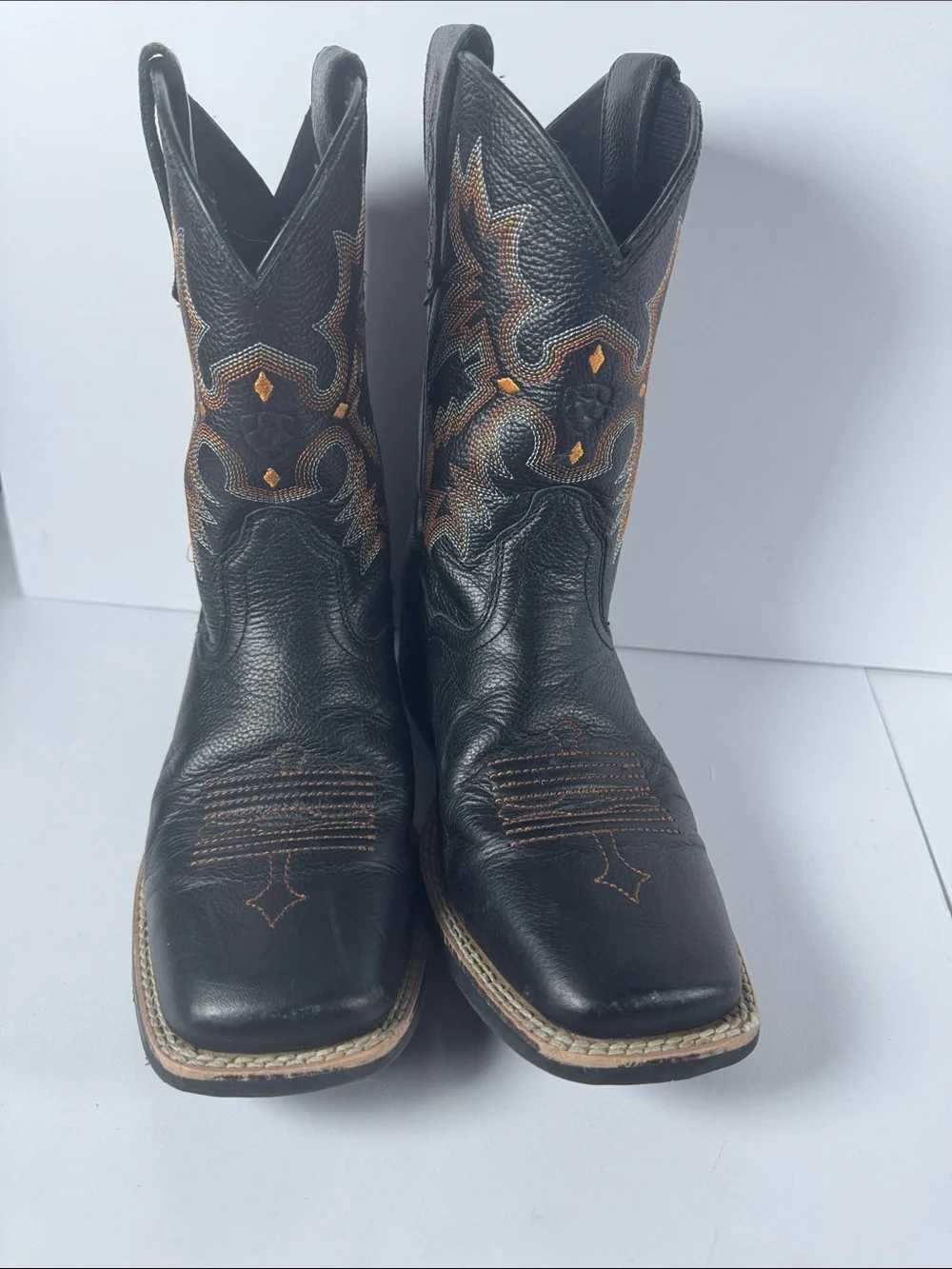Ariat Black Kids Western Cowboy Boots with Brown Embroidery